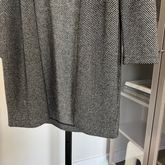 Ralph Lauren Black Label Cashmere Leather Trim Cardigan L Herringbone Gray Coat - Picture 3 of 6